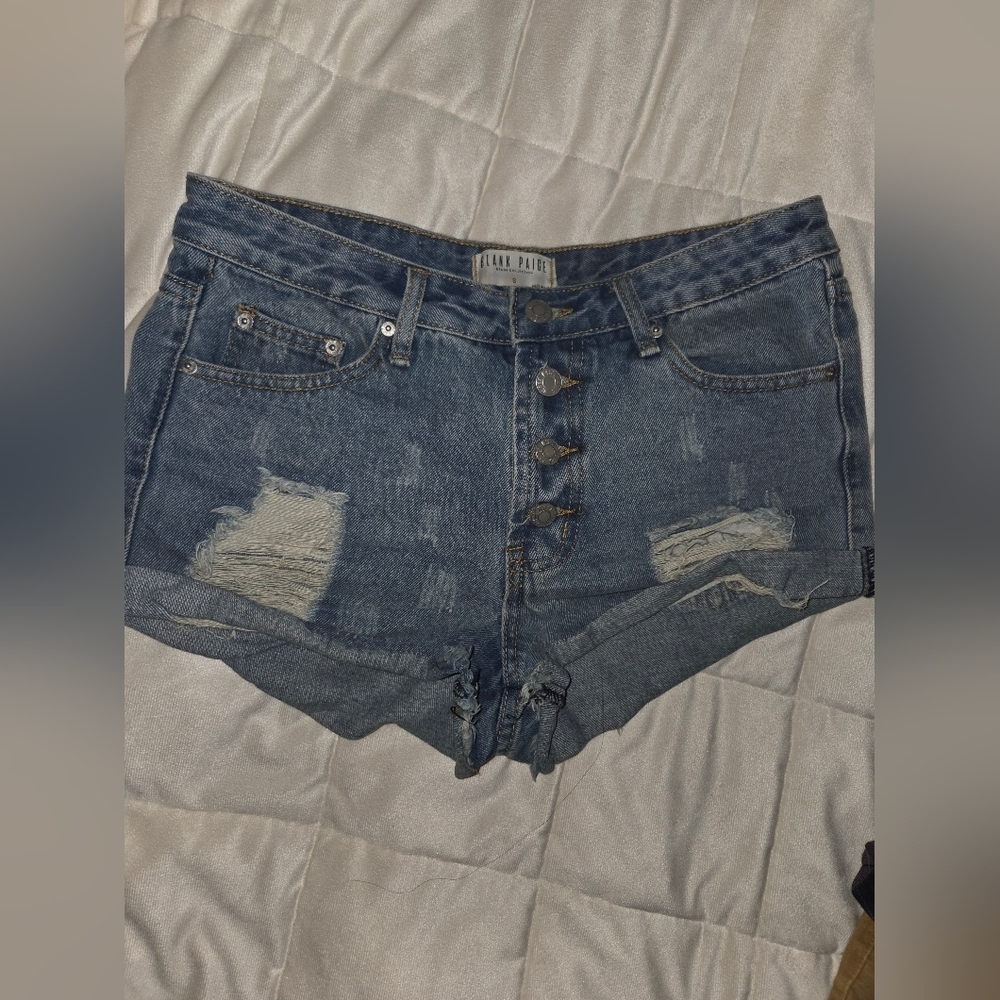 Blank Paige Distressed Button Fly Denim Shorts Size Small Light Wash